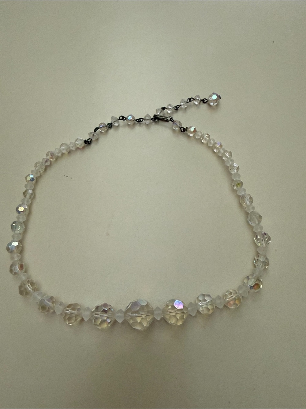 Vintage Aurora Borealis Graduated Faceted Crystal Bead Necklace 14"–18"